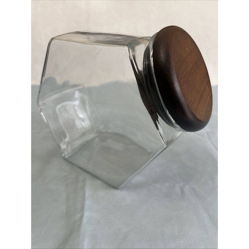 Vintage Libbey of Canada Hexagon Glass Canister “general Store” Style Jar W/ Lid